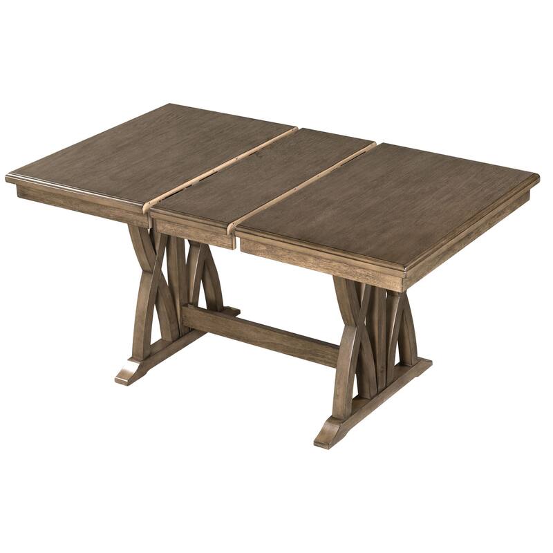 Mid-Century 7-Piece Wooden Dining Table Set with Extendable Table & 6 Chairs