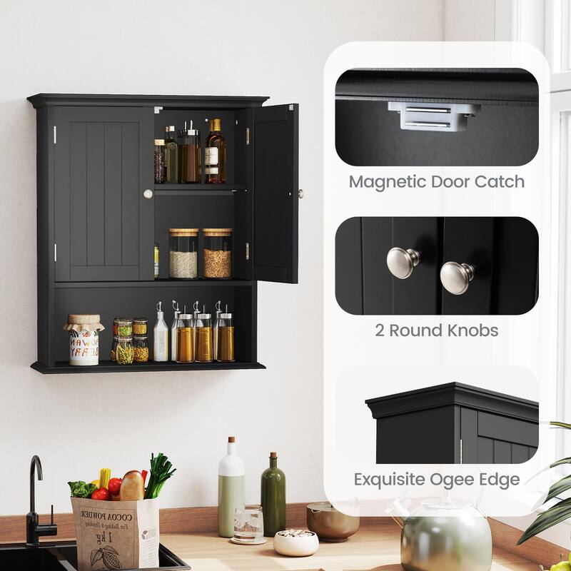 Wall Mounted MDF Bathroom Storage Cabinet with Doors and Shelf Organizer Ideal for Small Spaces - 23.5" x 7.5" x 28" (L x W x H)