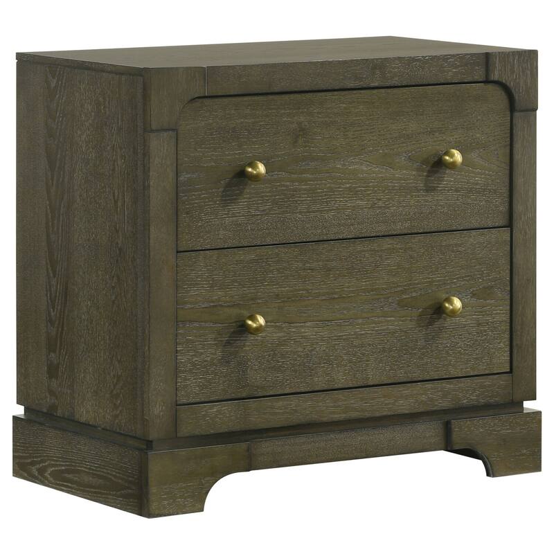 Dark Cocoa 2-Drawer Nightstand with Brass Knobs, Felt Lined Top Drawer, Cord Access and Solid Hardwood Build