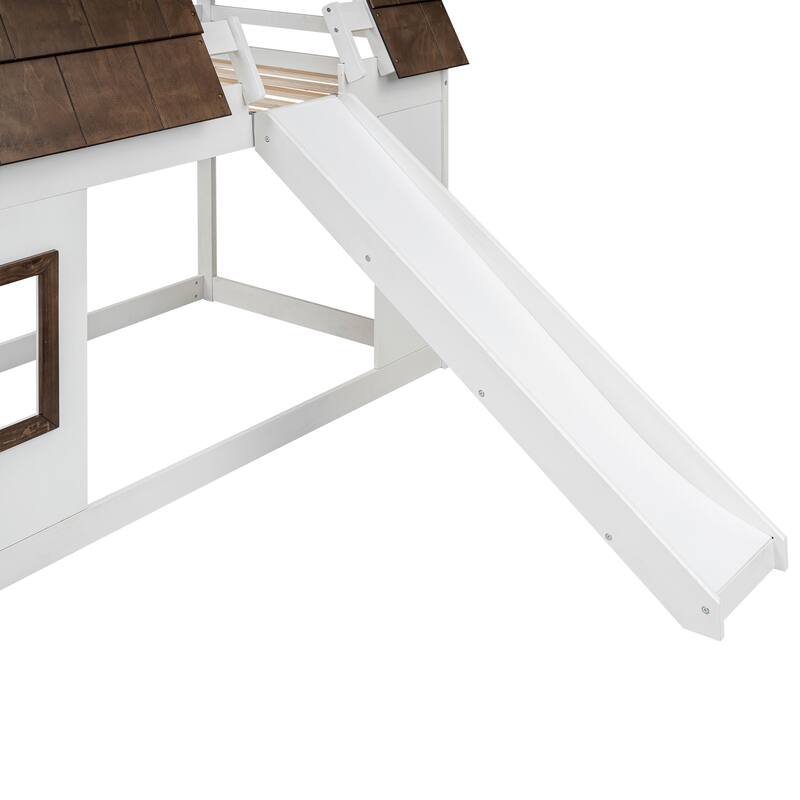 Wood Twin Over Twin House Bunk Bed with Roof & Ladder, Sturdy Pine Frame, Perfect for Kids Bedroom, No Box Spring Needed
