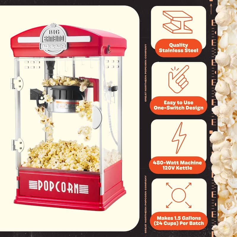 Popcorn Machine - Big Bambino Old Fashioned Popcorn Maker by Great Northern Popcorn (Red)