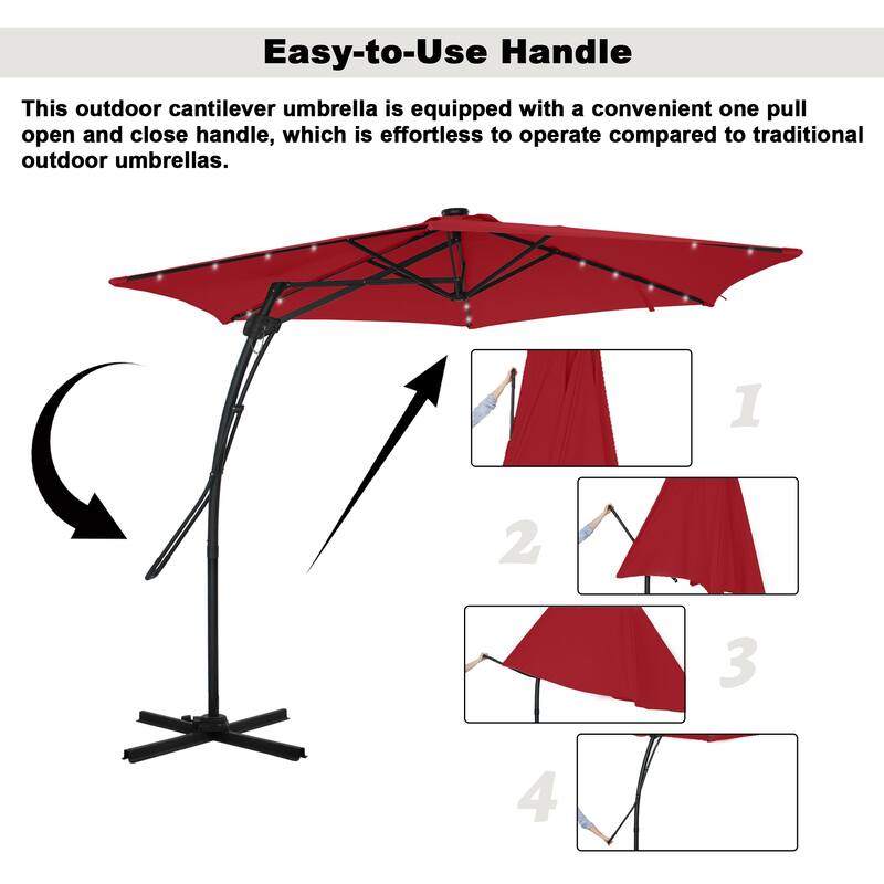 Clihome 10ft Outdoor Patio Cantilever Umbrella with LED Lights