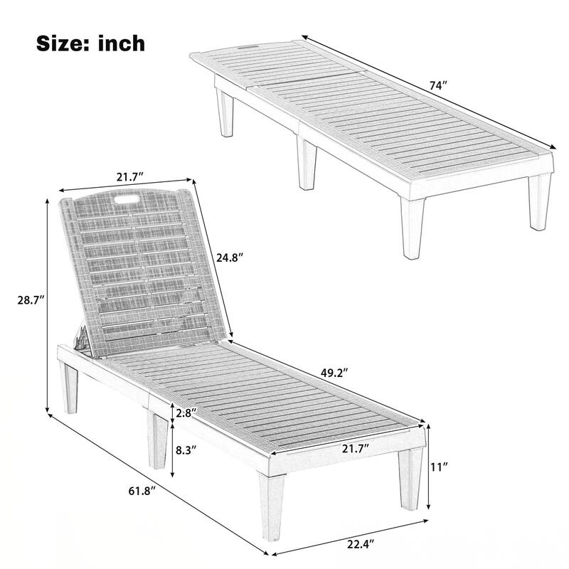 2-Piece Outdoor Chaise Lounges Resin Pool Lounge Chairs Outdoor Chaise Lounge Chair Set with Adjustable Backrest