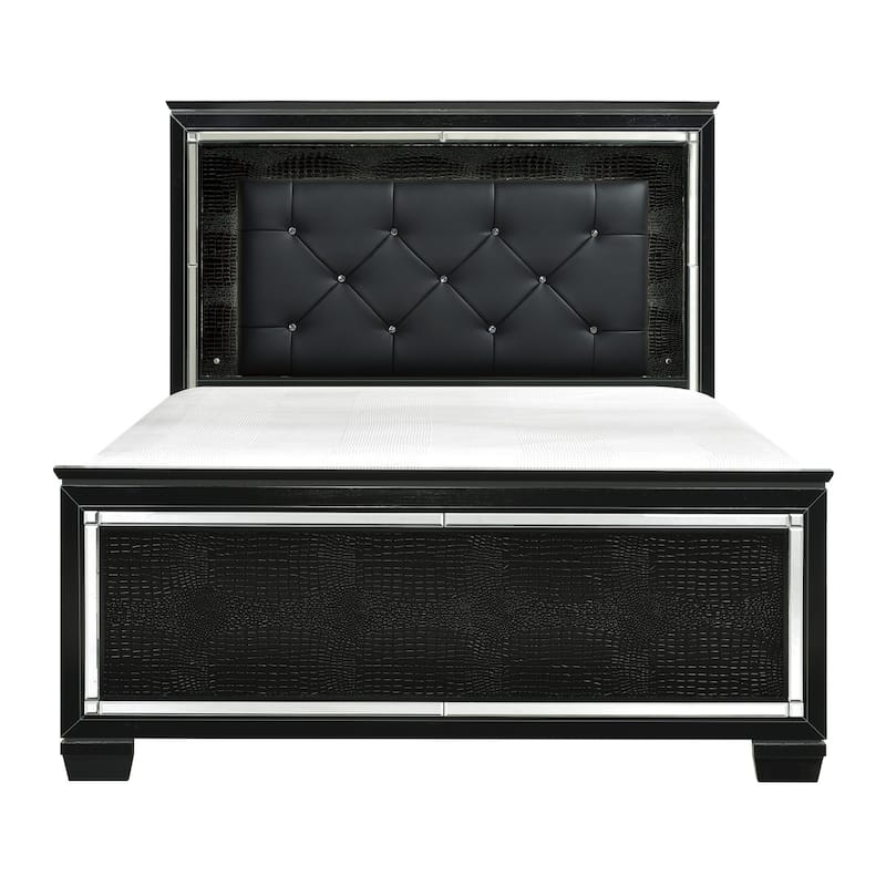 Audi Black LED Faux Leather Upholstered Tufted Bed - Full