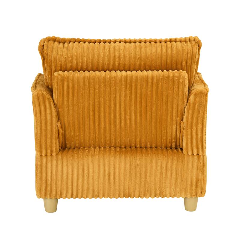 Single Sofa with Ottoman, Comfy Corduroy Upholstered Armchair, Lounge Chair with Throw Pillows for Living Room, Balcony