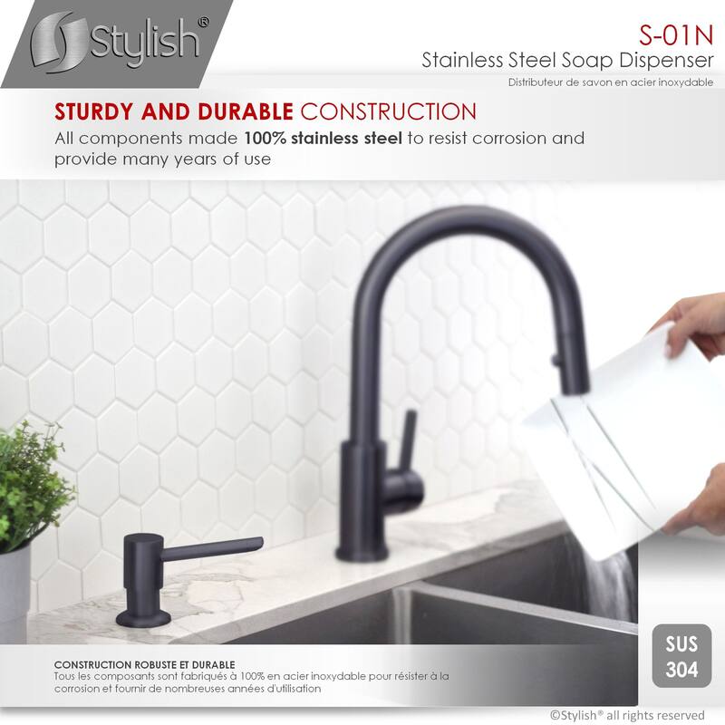 STYLISH Stainless Steel Soap Dispenser for Kitchen Sink. Pump Liquid Hand Lotion Dispenser