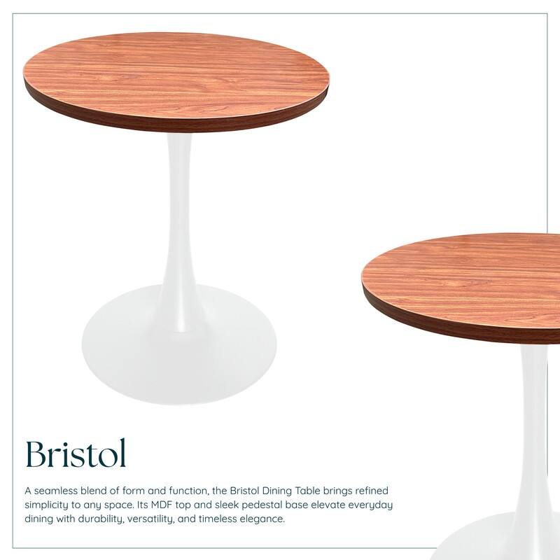 Bristol 36" Round Dining Table for 4 with MDF Top and Modern White Iron Base for Kitchen & Dining Room