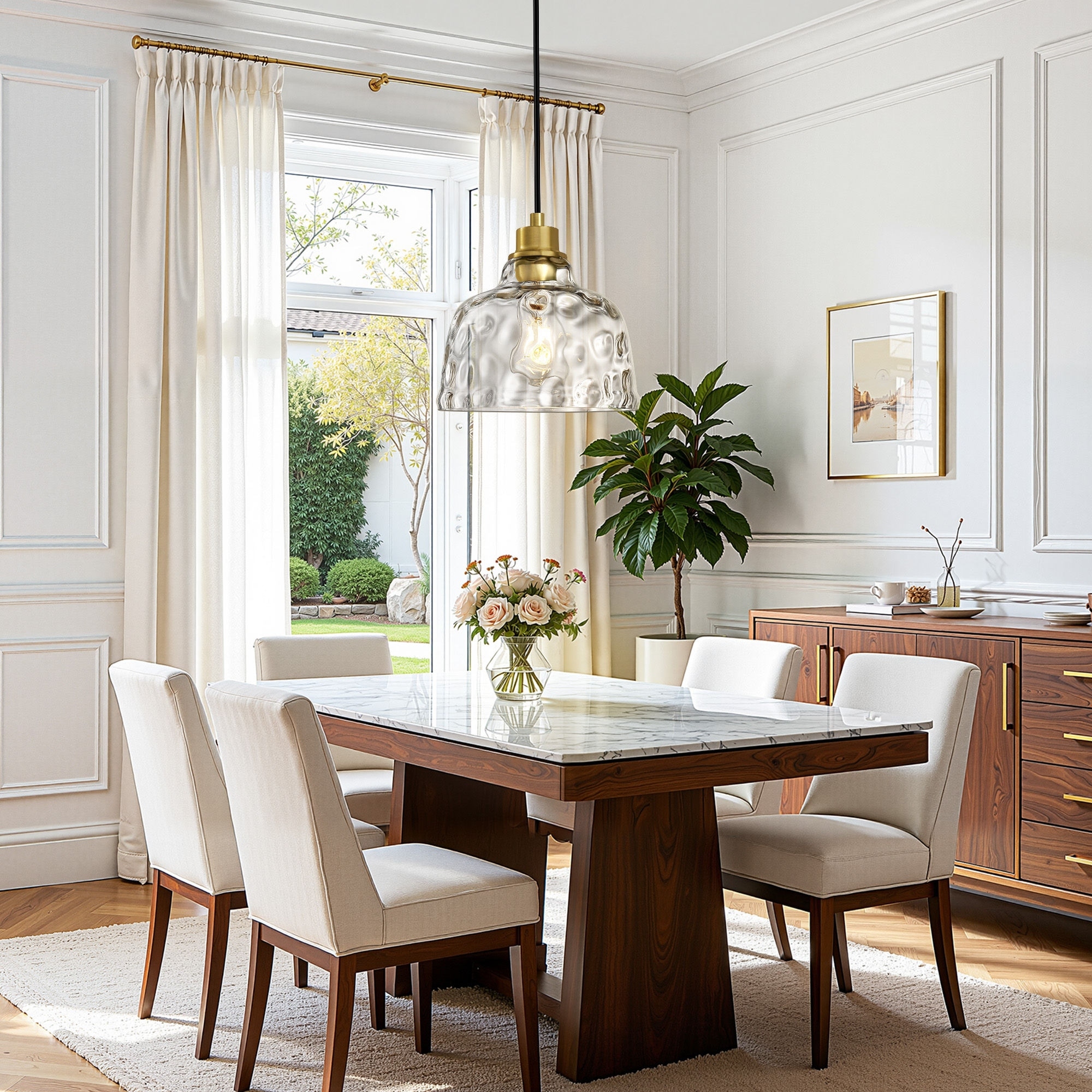 8.46" 1-Light Hammered Glass Pendant Light with Rope for Kitchen Island