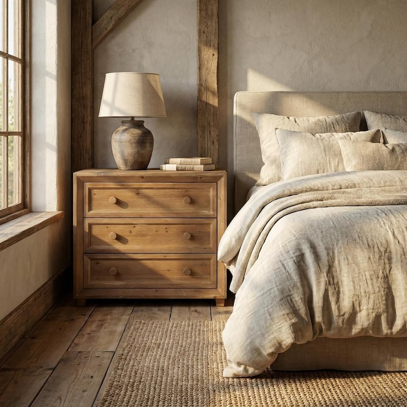 Solid Wood Nightstand with 3 Drawers, Mid-Century Modern Night Table for Bedroom, Easy Assembly - 2-drawer