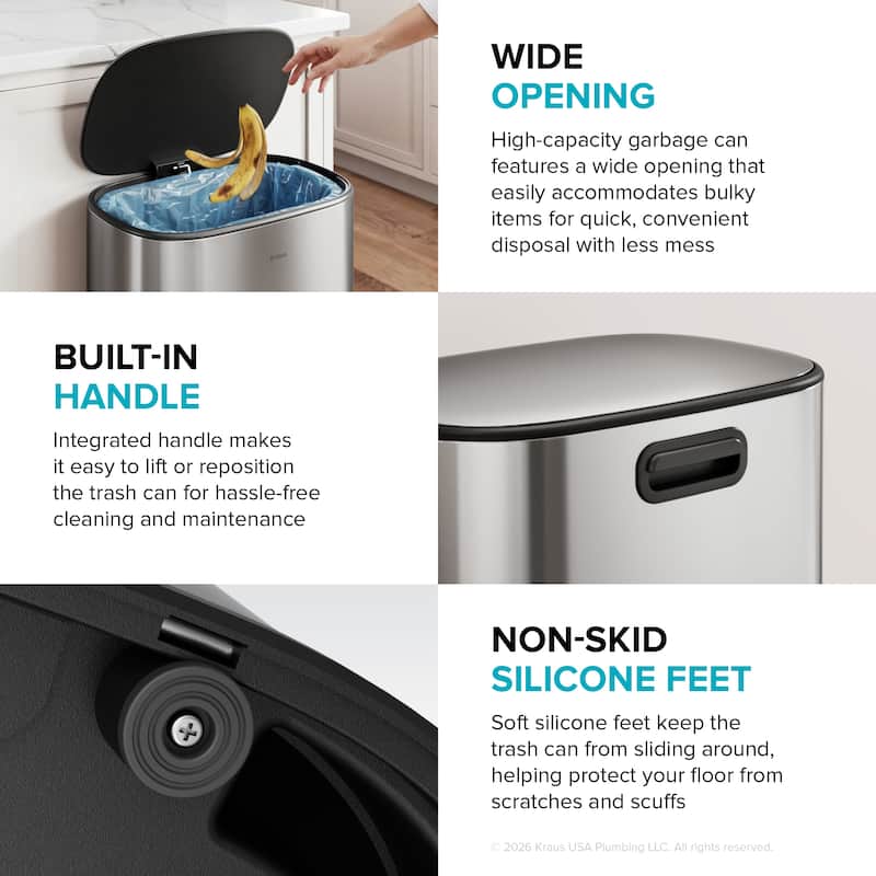 KRAUS WasteGuard 13.2 Gallon 50 Liter Step Pedal Kitchen Trash Can