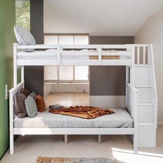 Stairway Twin and Full Size Bunk Bed with Storage and Guard Rail for ...