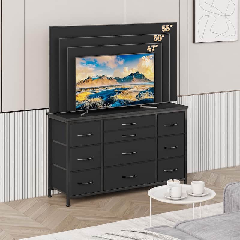Bedroom Dresser with 10 Large Drawers for 55'' Long TV Stand - 55 inches