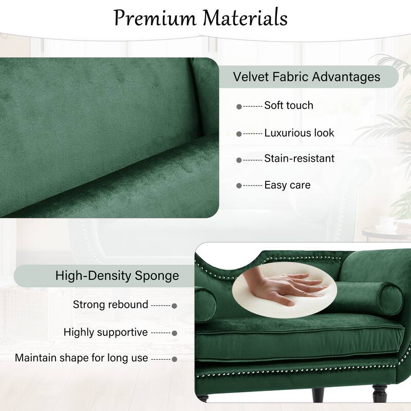 Christopher Knight Home - Velvet Bench with Nailhead Trim & Curved Arms