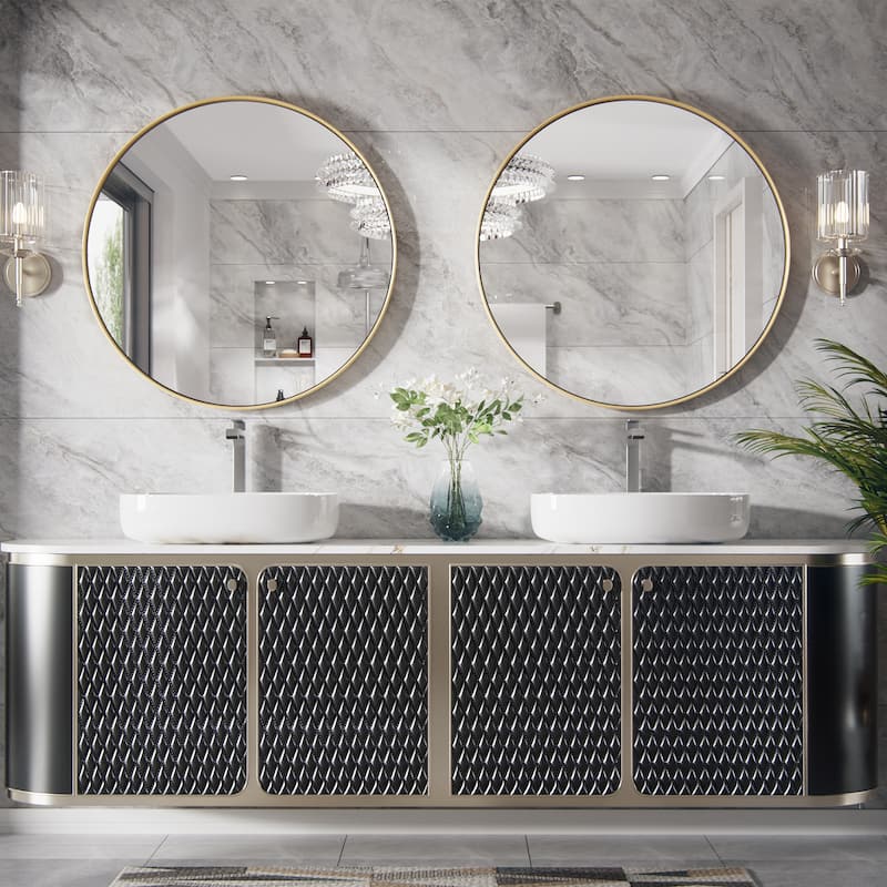 Modern Round Metal Frame Wall Mirror for Bathroom Vanity