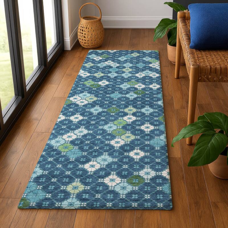 Premium Washable Super Soft Modern Mosaic Mayfield Rug - 2'3" x 7'6" - Navy