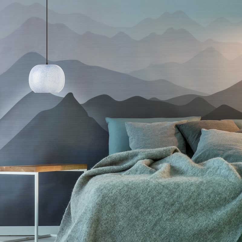 Marina River of Goods Nickel Metal and White/Blue Glass 9.8-Inch Pendant Light with Adjustable Hanging Cord