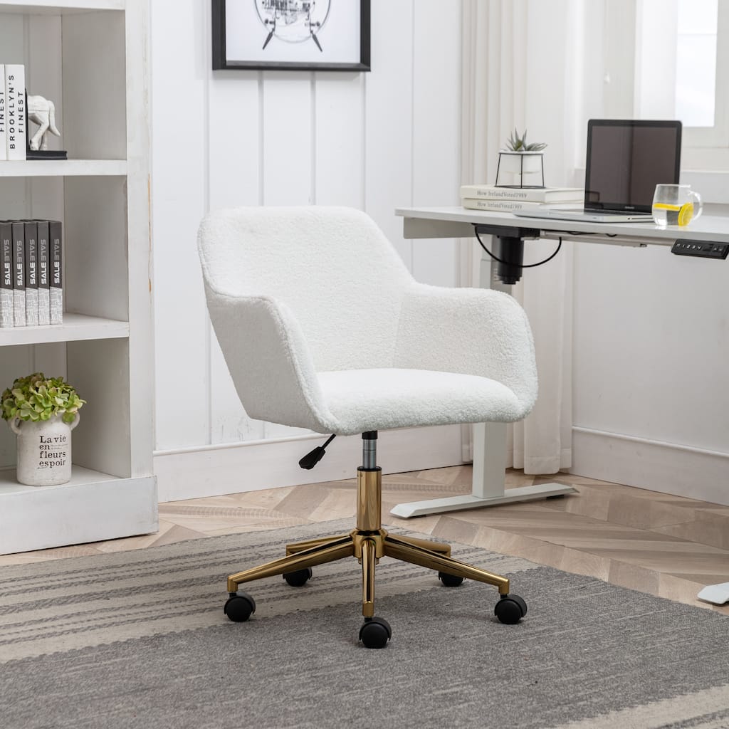 Modern Teddy Fabric Material 360 Revolving Home Office Chair with Adjustable Height and Metal Legs, for Indoor, White