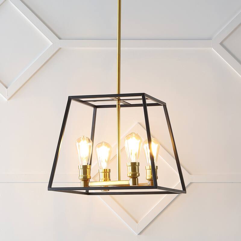 Suillius Farmhouse Industrial Iron LED Pendant, Black/Brass Gold by JONATHAN Y