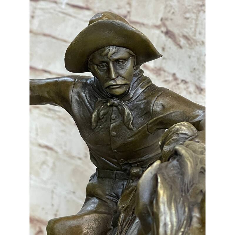 Bronco Buster Frederic Remington Western Bronze Statue Sculpture Marble Base 17 Inches X 15 Inches