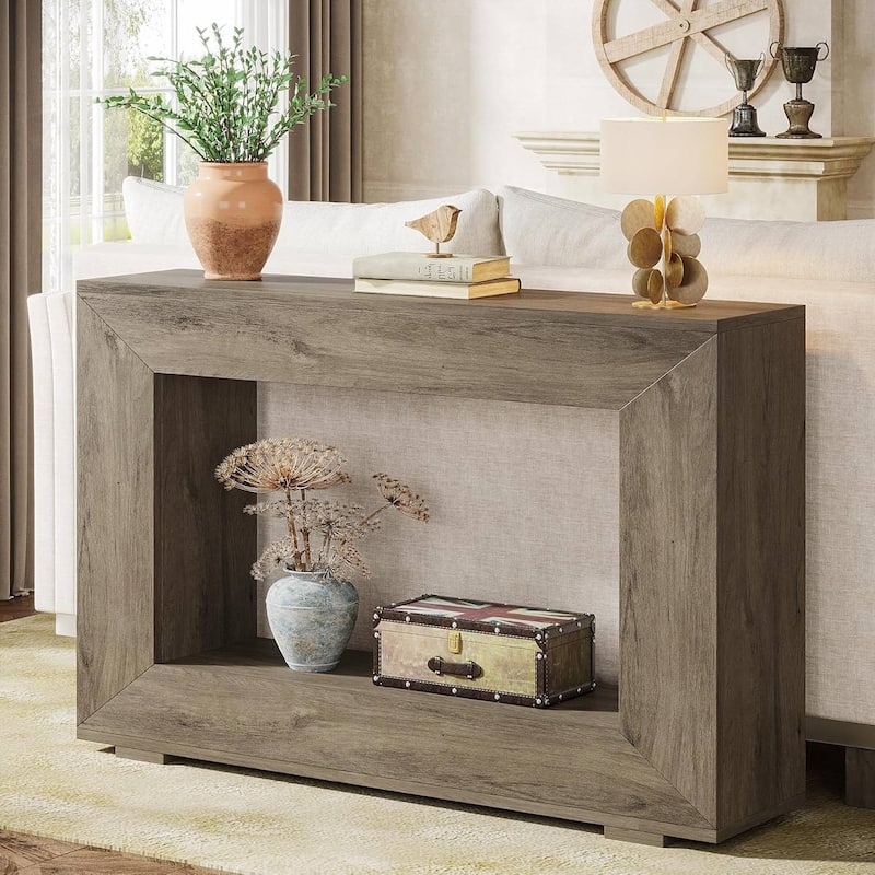 Engineered Wood Finish Console Table with Industrial Shelves - 47.24'' L x 32.87'' H x 11.81'' D - Grey