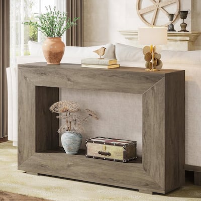 Engineered Wood Finish Console Table with Industrial Shelves - 47.24'' L x 32.87'' H x 11.81'' D