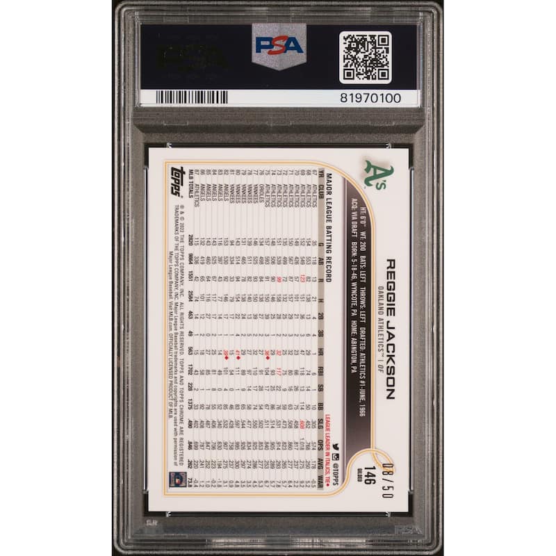 Reggie Jackson 2022 Topps Chrome Gold Signed Card #146 Auto Graded PSA 10 8/50 - 8'6" x 11'6"