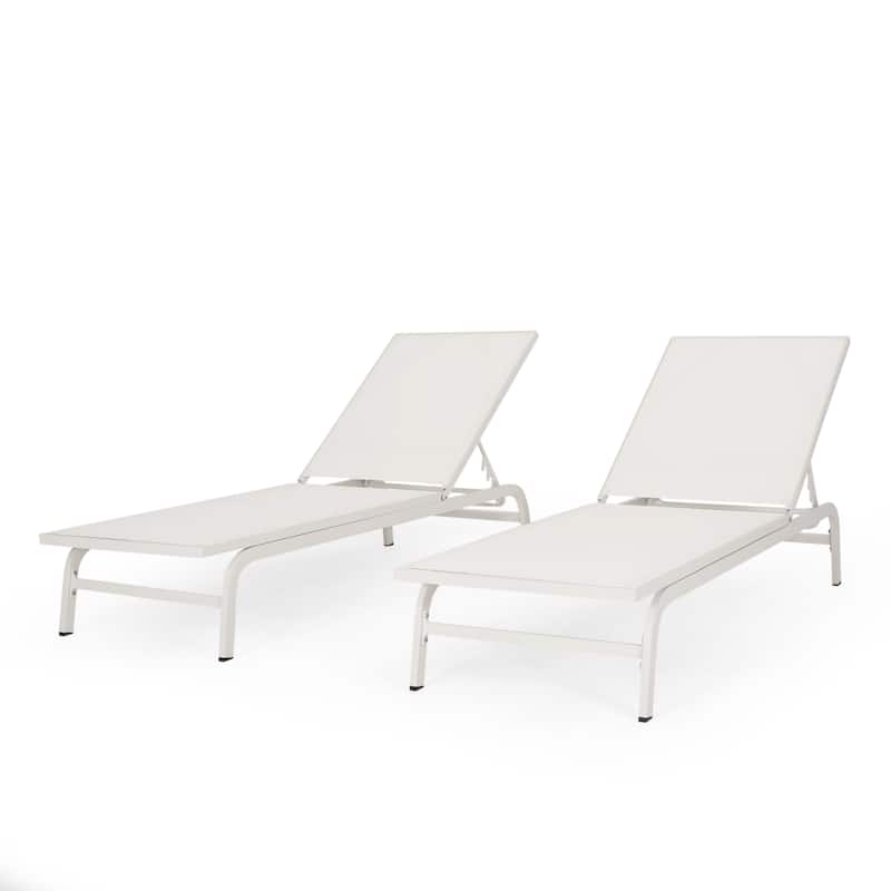2-Piece White Outdoor Chaise Lounge Set Breathable Mesh Recliner Chair for Patio Poolside Garden