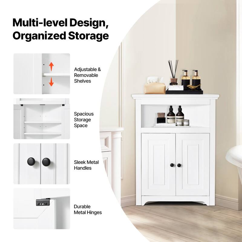 Corner Cabinet 32" with 2 Doors and Adjustable Shelves for Home Storage - 25.4 x 12.8 x 33.3 in