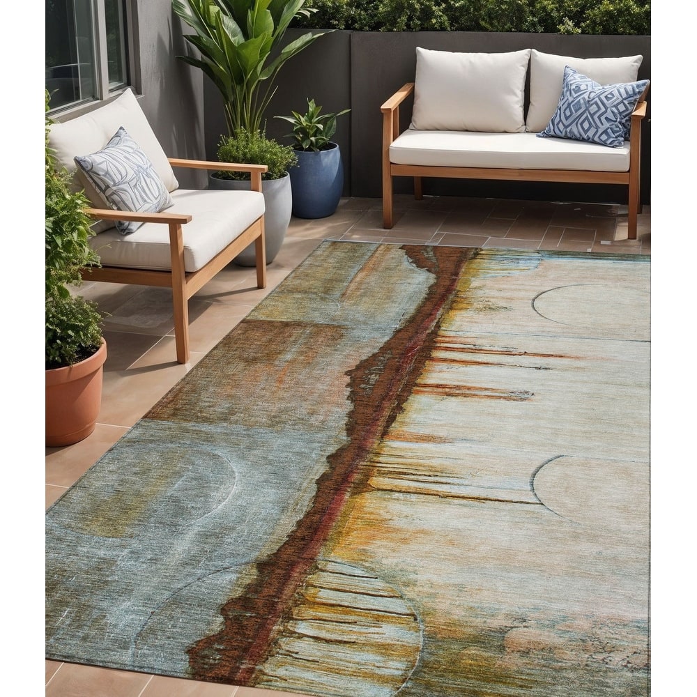 HomeRoots Abstract Transitional Rectangle Outdoor Rug