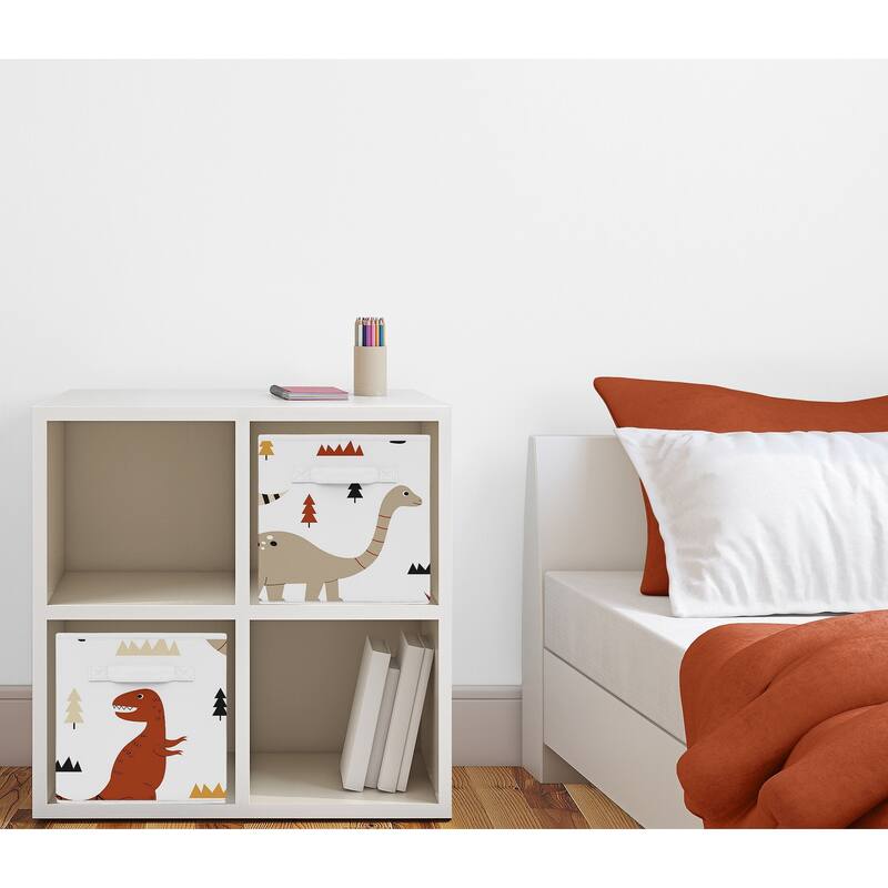 Mod Dino Foldable Fabric Storage Bins - Orange Tan Rust Taupe Mustard Yellow Beige Brown Black Modern Dinosaur Boho Dinosaurs