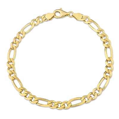 Miadora 5.5mm Figaro Chain Anklet in Yellow Plated Sterling Silver-9 in