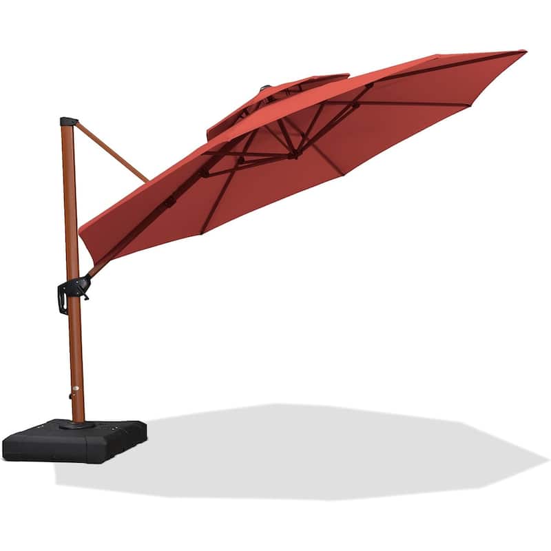 PURPLE LEAF Double Top10/11/12/13ft Round Patio Cantilever Umbrella in Wood Color