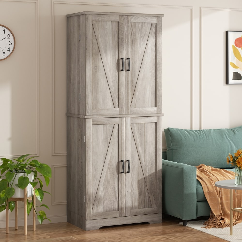 Farmhouse Kitchen Pantry Storage Cabinet with Door Shelves