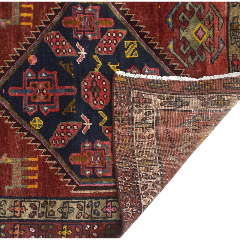 Fine Vintage Distressed Ferit Burgundy/Navy Runner - 3'2" x 8'11"