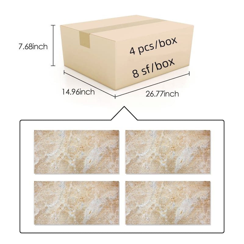 Roomfitters Natural Marble Tile, FS Textured 3D Fluted Stone for Wall, Genuine Marble, 4-Piece Box, Gold Yellow Beige