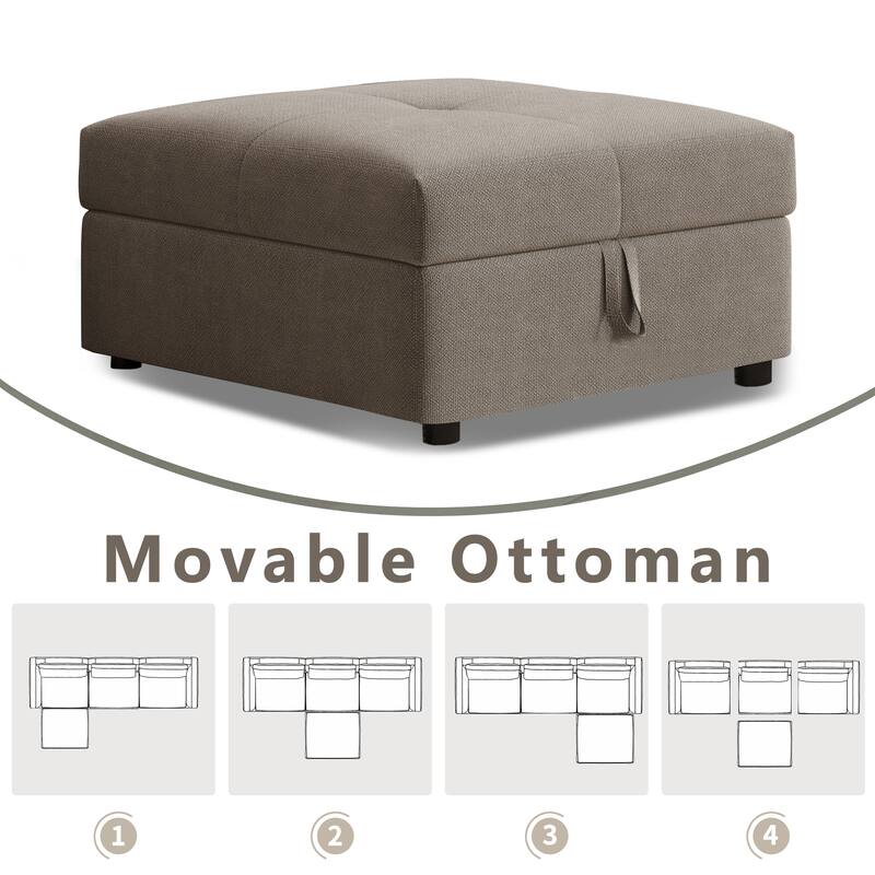 Down Filling Modular Deep Seat Couch L-shaped Sectional Sofa with Adjustable Backrest, Cup Holders, Storage Armrests and Ottoman