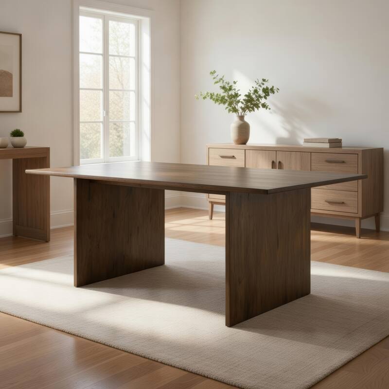 Gael 72 Inch Dining Table, Rectangular, Curved Panel Legs, Textured Brown