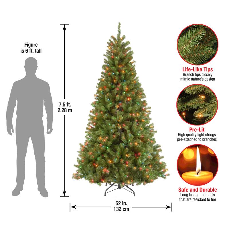 National Tree Company 7.5 ft. North Valley Spruce Hinged Tree with 550 Multi Lights-UL - 7.5 Foot