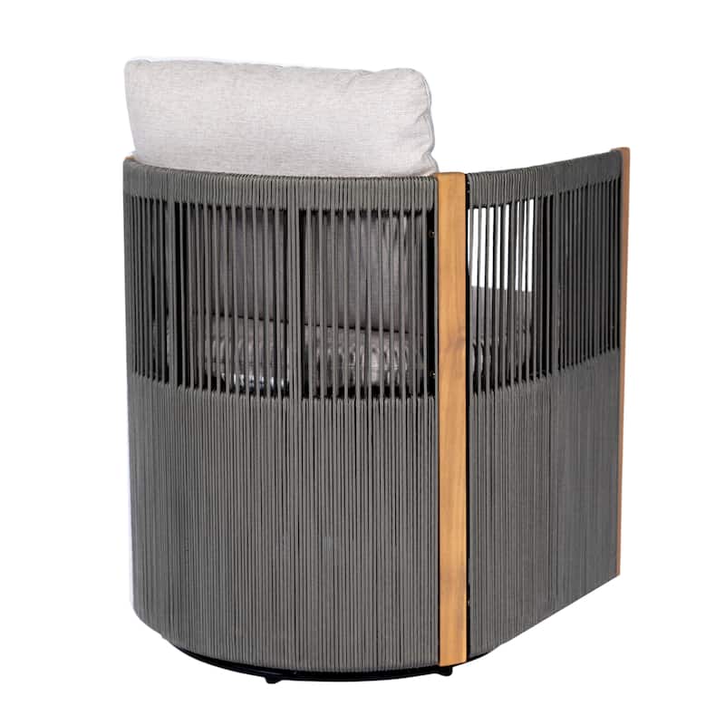 Christopher Knight Home - Nola 5-Piece Outdoor Acacia Wood Swivel Dining Set with Woven Rope Chairs & 47.25" Round Slat Table