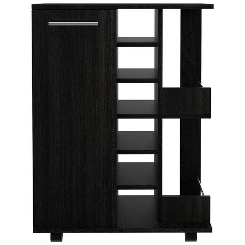 Bar Cart with 2 Open Shelves, 4 Casters, 6 Wine Cubbies, 2 Inner Shelves, and Cabinet - 23" W x14"D x 32"H