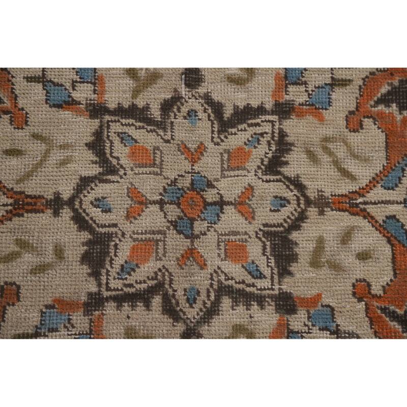 Hand Knotted Oriental 100% Wool Carpet Traditional Floral Beige & Ivories Tabriz Area Rug - 9' 8'' X 6' 5''
