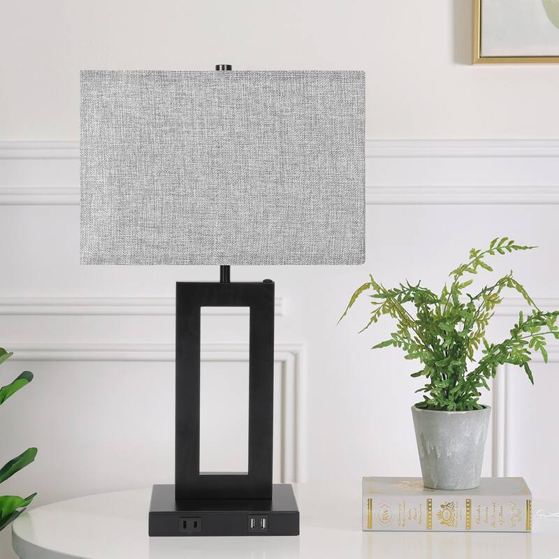 22" Gray USB Table Lamp Set With Touch Control