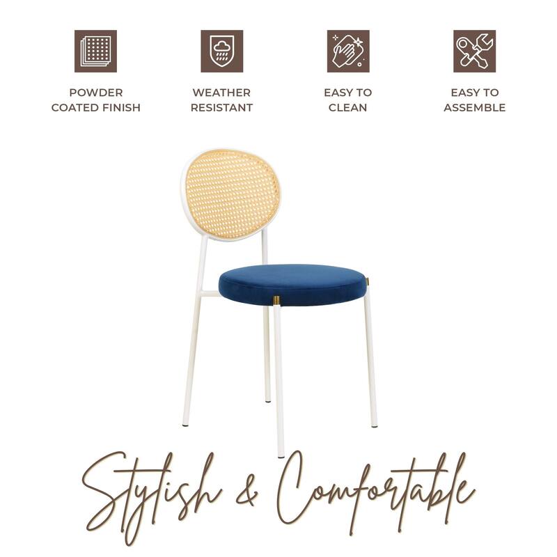 Leisuremod Euston Modern Dining Chair Upholstered Velvet or Leather Seat Wicker Back Accent Chair for Home Living Room & Kitchen