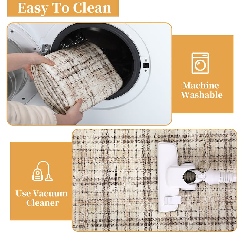 Garvee Earthy Plaid Soft Low Pile Foldable Area Rug