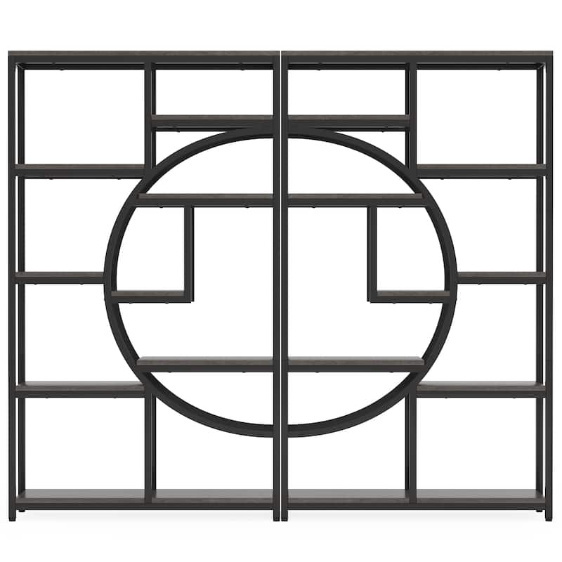 Bookshelf Industrial 5 Tier Etagere Bookcase, Freestanding Tall Bookshelves - 1 Pack - Grey - 2 Packs