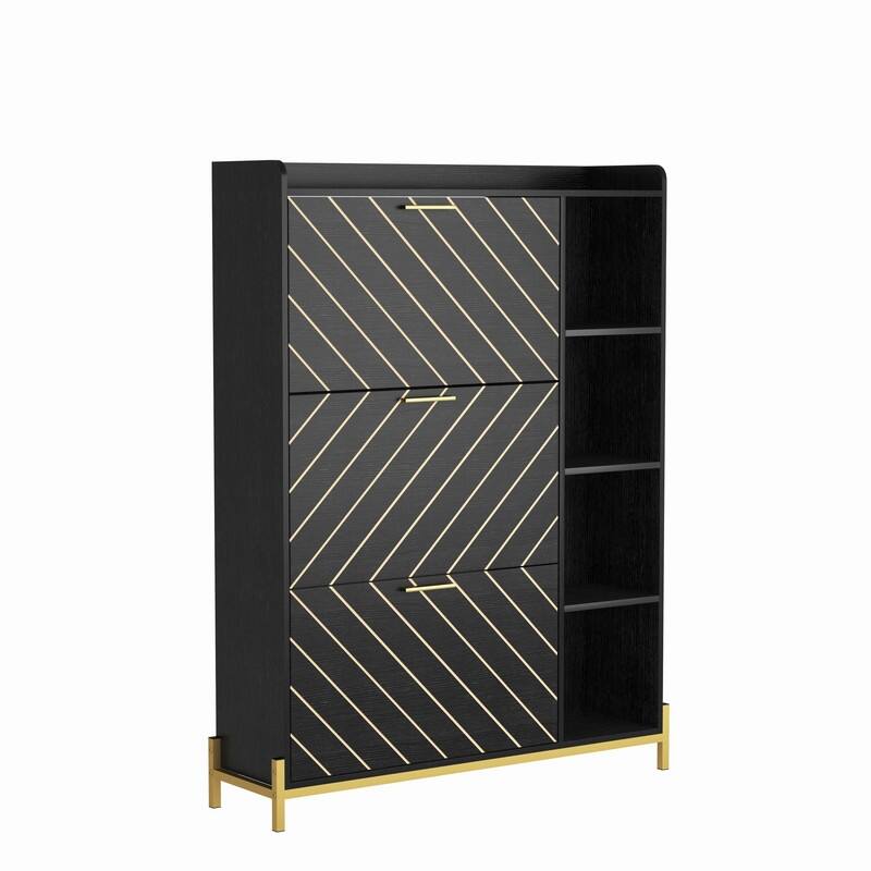 Shoe Cabinet with 3 Flip Drawers and Open Shelves