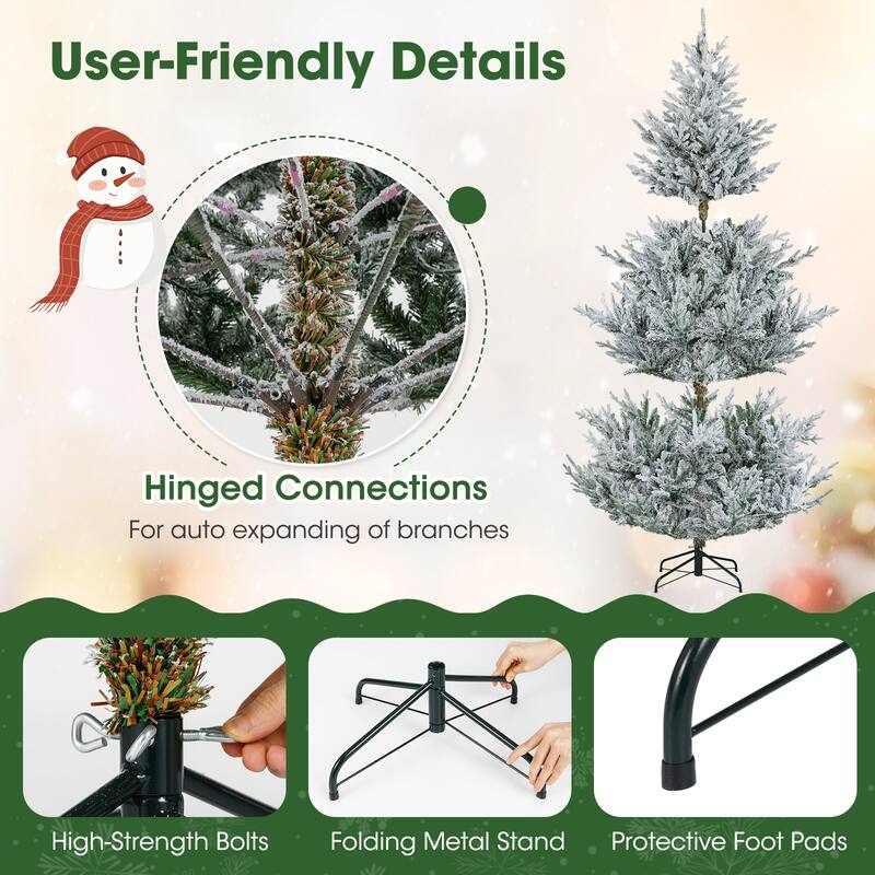 Costway 6/7/8 FT Artificial Christmas Tree with 762/1074/1470 Flocked - See Details - White & Green
