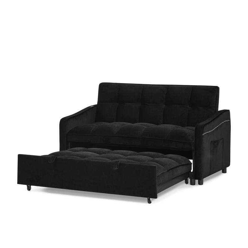 Velvet Sofa Bed with Pull-Out Sleeper and USB Charging Ports for Living Room or Guest Room