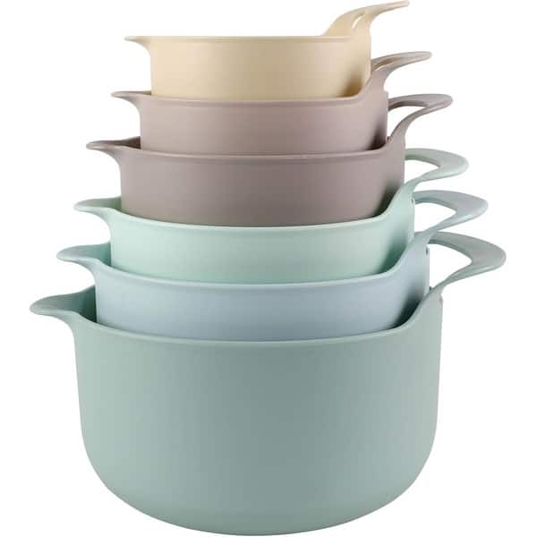 COOK WITH COLOR Nesting Plastic Mixing Bowl Set with Pour Spouts and Handles Grey, 4 Piece Non-Slip - Mint - 6 Piece