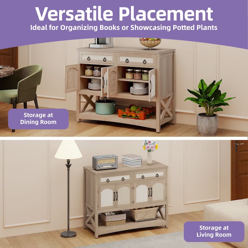 Farmhouse Sideboard Cabinet with 2 Drawers and Ample Storage for Kitchen or Dining Room Organization
